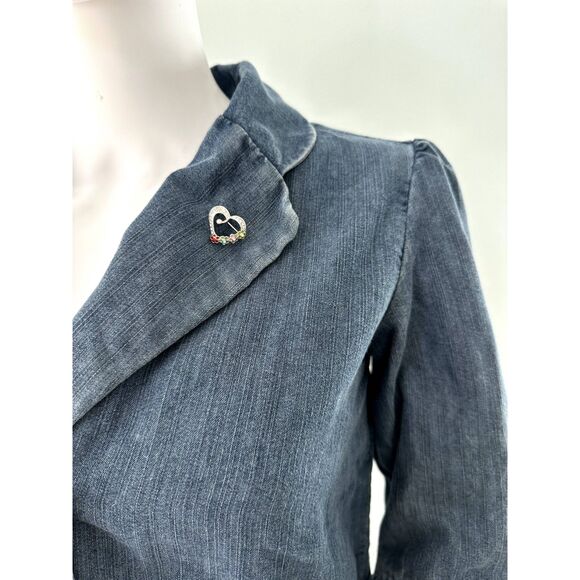 Vintage Y2k Cherokee Dark Wash Blue Denim Jean Blazer Suit Jacket size Small - Picture 5 of 8